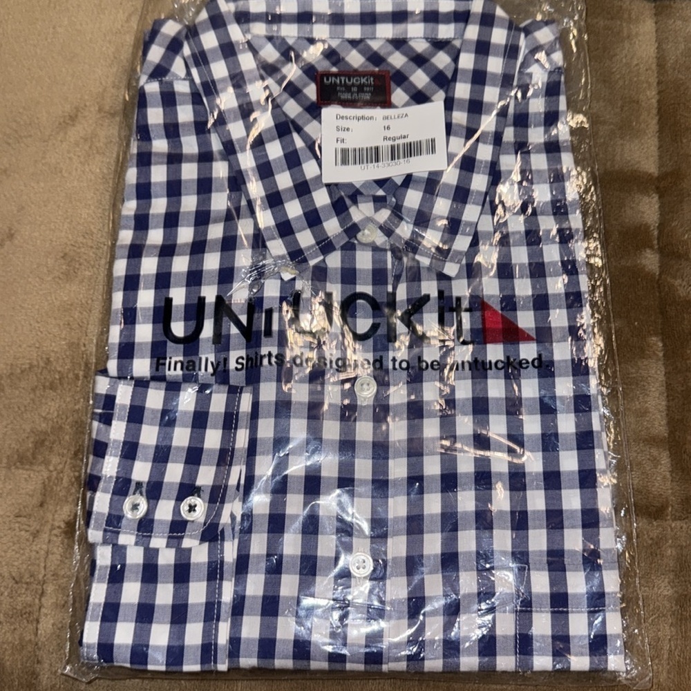 NWT:UNTUCKIT BELLEZA GINGHAM BUTTON DOWN SHIRT